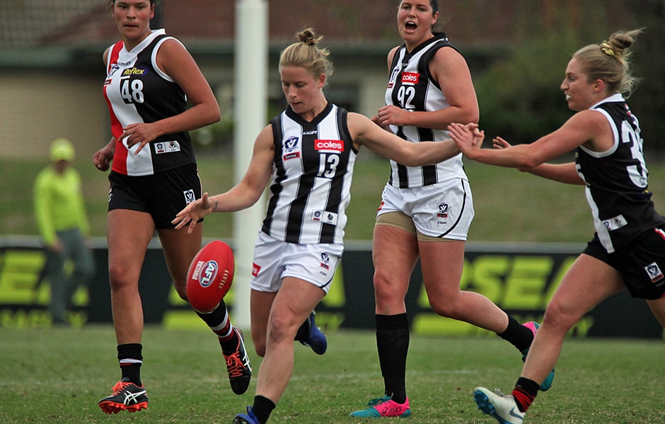LambertVFLWSaints.png Pies star Jaimee Lambert in action against the Saints (Picture: Shane Barrie) - Collingwood Magpies